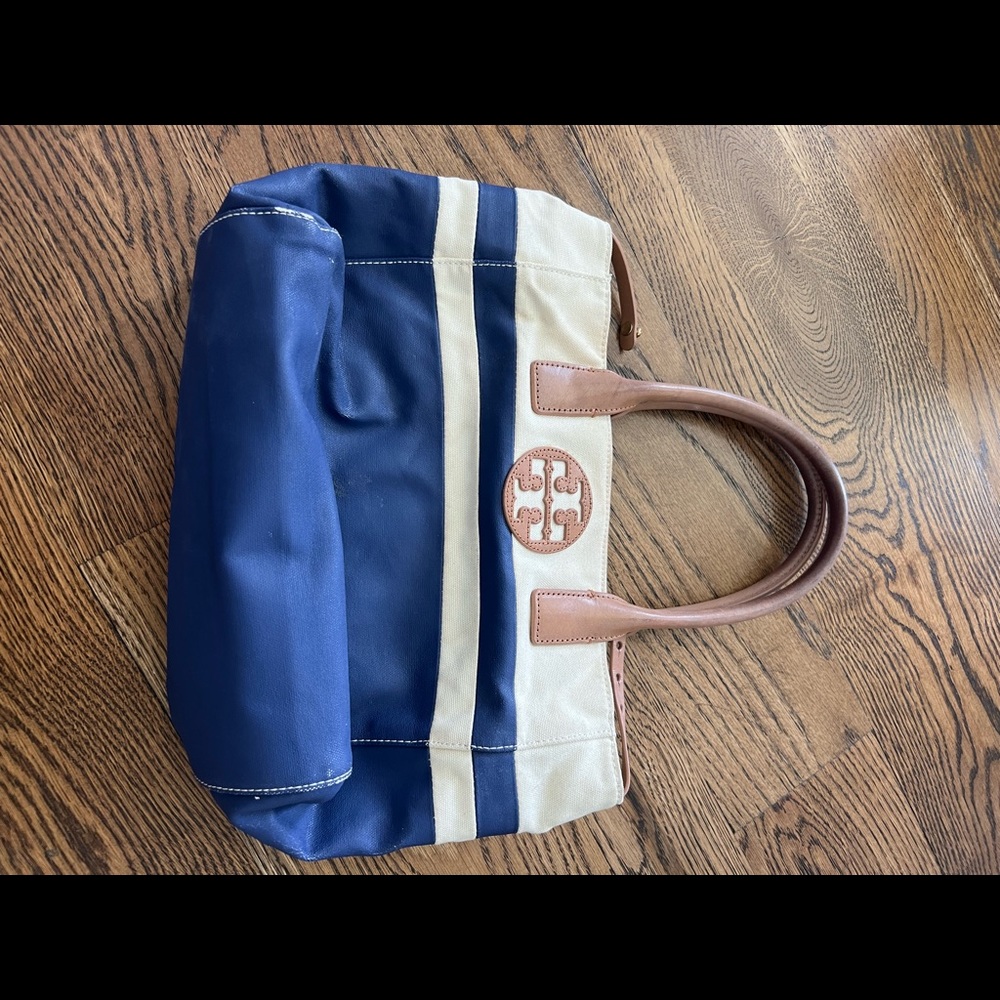 Tory Burch Blue & White Coated Canvas Tote